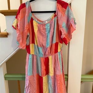 Multicolored Ruffled Tiered Sundress with Puff Sleeves